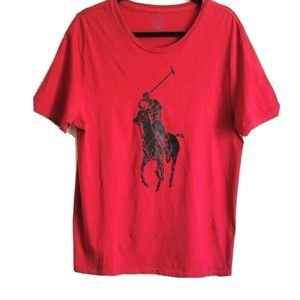 Polo Ralph Lauren Black Pony Graphic Custom Red T Shirt Men's Slim Fit Large Vtg